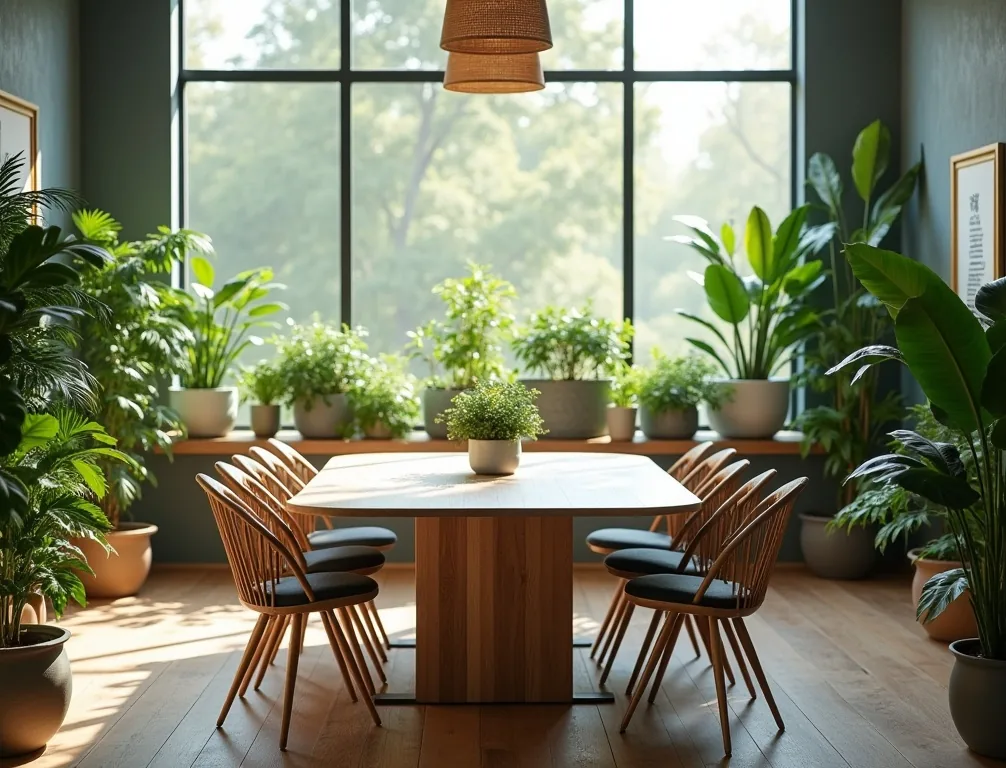 Eco-friendly business meeting with plants interior