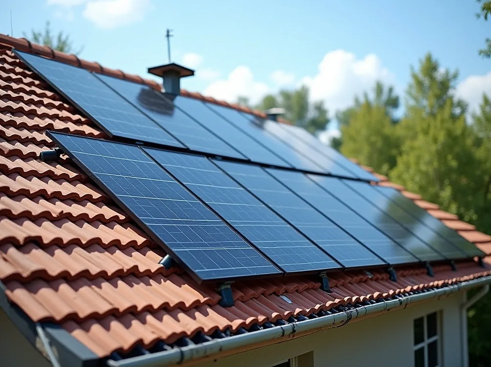 Solar panels installation on residential roof